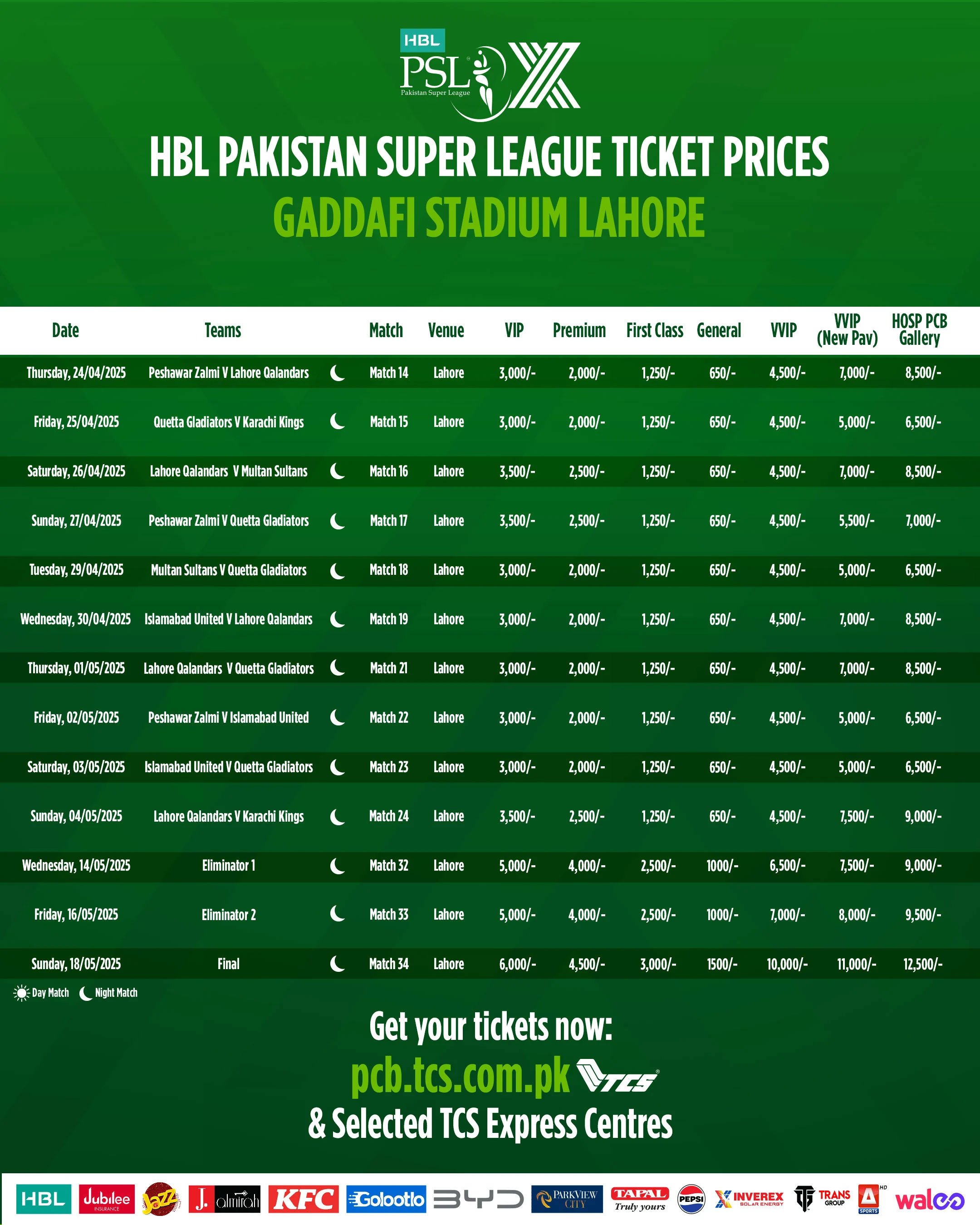 This picture shows the infographic details of the PSL 10 ticket price structure. — PCB